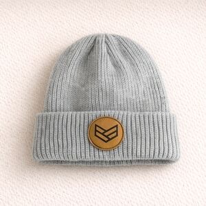 Stylish Gray Ribbed Beanie with Logo Patch